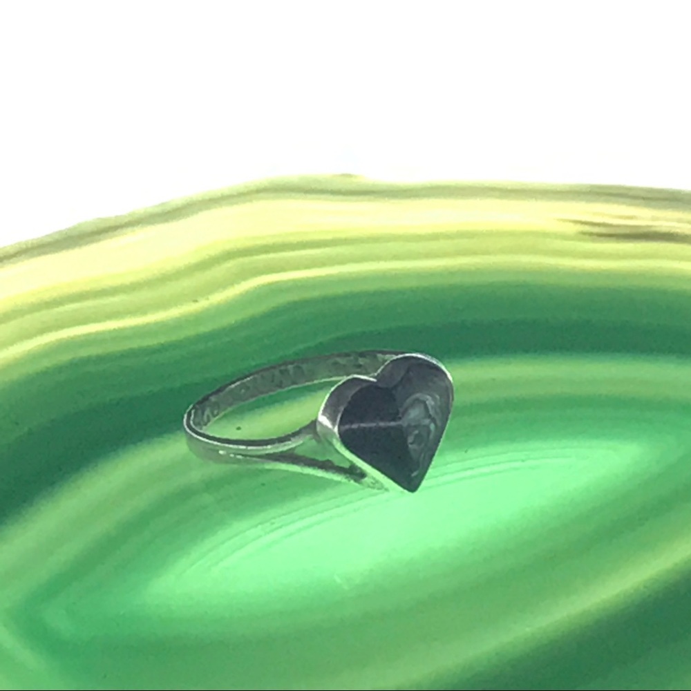 Taxco Sterling Silver Onyx Abalone Heart Midi Ring
